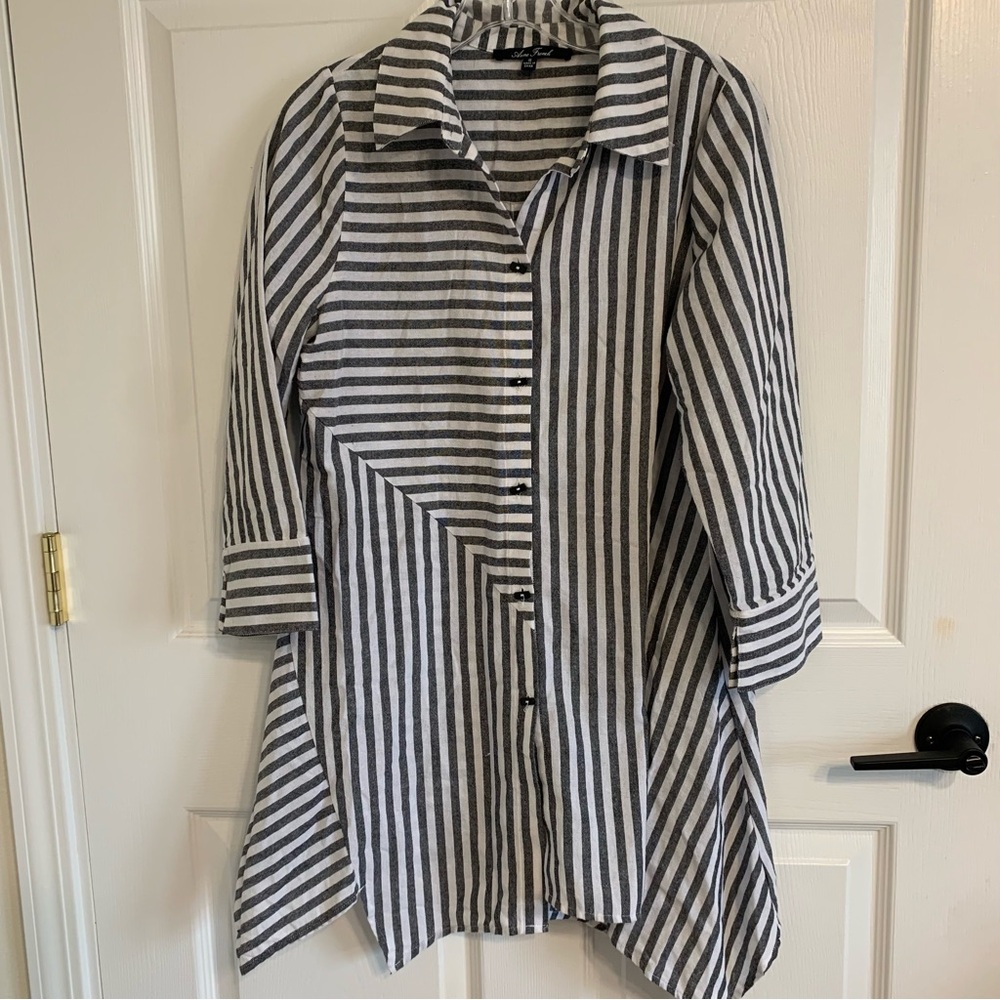 Anne French Asymmetrical‎ Oversized Boho Inspired Striped Tunic Shirt Small